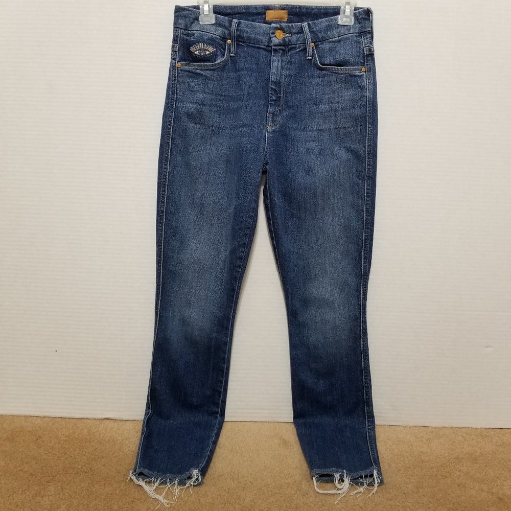 MOTHER jeans 27 High Waisted Double Looker Ankle Fray denim evil eye stretch